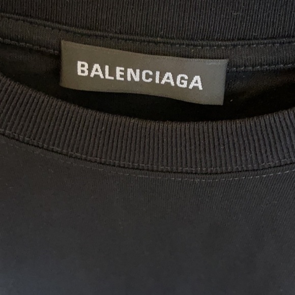 Balenciaga Men’s T-shirt with Red Logo - Black Medium Short Sleeve Tee Fashion - Picture 3 of 3